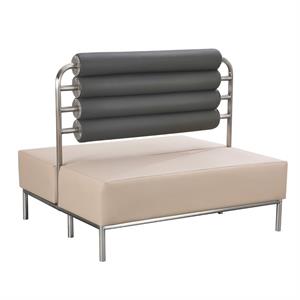 47"L  x 40"H Double Booth with Vinyl Padded Black Backrest, Beige Seat, and Stainless Steel Frame