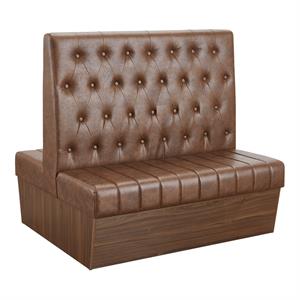 47"L x 46"H Double Booth with Melamine Frame, Button Tufted Vinyl Back, and Channel Tufted Seat in Brown