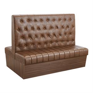 60"L x 46"H Double Booth with Melamine Frame, Button Tufted Vinyl Back, and Channel Tufted Seat in Brown