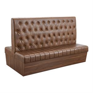 72"L x 46"H Double Booth with Melamine Frame, Button Tufted Vinyl Back, and Channel Tufted Seat in Brown