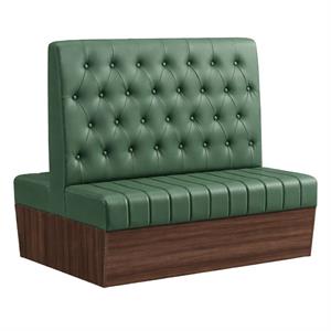 47"L x 46"H Double Booth with Melamine Frame, Button Tufted Vinyl Back, and Channel Tufted Seat in Green