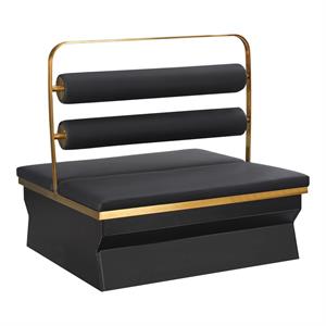 47"L x 46"H  Double Melamine Booth with Dual Cylindrical Black Upholstered Backrest,  Black Seat, and Gold Stainless Steel Frame