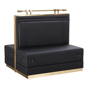 47"L x 46"H Melamine Double Booth with Black Upholstered Seat & Back, Gold Stainless Steel Frame and Top Bar Accent