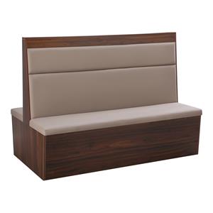 60"L x 46"H Double Melamine Booth with Beige Padded Seat & Back and Walnut Veneer Base