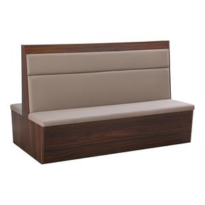 72"L x 46"H Double Melamine Booth with Beige Padded Seat & Back and Walnut Veneer Base
