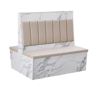 46"H x 47"L Cream Vinyl Padded Double Booth with Marble Look Melamine Frame
