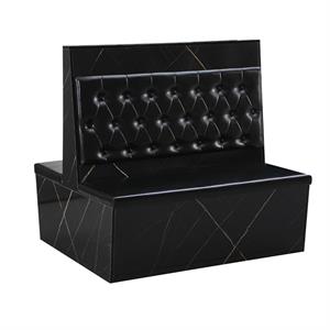 46"H x 47"L Black Vinyl Padded Double Booth with Marble Look Melamine Frame