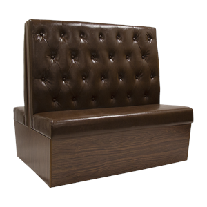 Melamine Frame Double Booth with Button Tufted Vinyl Back & Plain Seat in Brown, 47.2 x 43.3 x 46