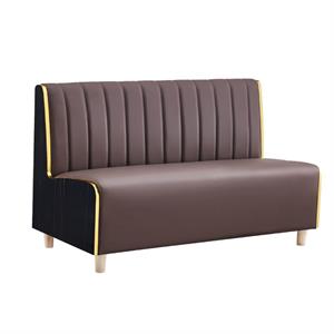 60"L x 35"H Melamine Single Booth with Vertical Channel Back & Padded Brown Vinyl Seat and Black Marble-Patterned Side Panel