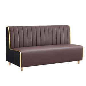 72"L x 35"H Melamine Single Booth with Vertical Channel Back & Padded Brown Vinyl Seat and Black Marble-Patterned Side Panel
