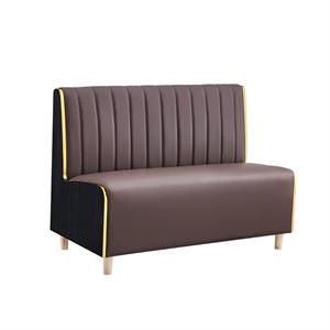 48"L x 35"H Melamine Single Booth with Vertical Channel Back & Padded Brown Vinyl Seat and Black Marble-Patterned Side Panel