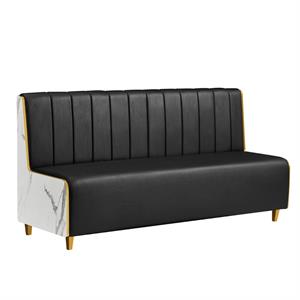 72"L x 36"H Melamine Single Booth with Vertical Channel Back & Padded Black Vinyl Seat and Marble-Patterned Side Panel