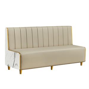 72"L x 36"H Melamine Single Booth with Vertical Channel Back & Padded Cream Vinyl Seat and Marble-Patterned Side Panel