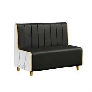 48"L x 36"H Melamine Single Booth with Vertical Channel Back & Padded Black Vinyl Seat and Marble-Patterned Side Panel