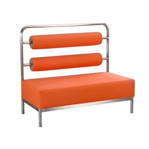 47"L  x 40"H Single Booth with Orange Vinyl Seat & Back and Stainless Steel Frame