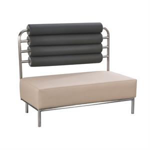 47"L  x 40"H Single Booth with Vinyl Padded Black Backrest, Beige Seat, and Stainless Steel Frame