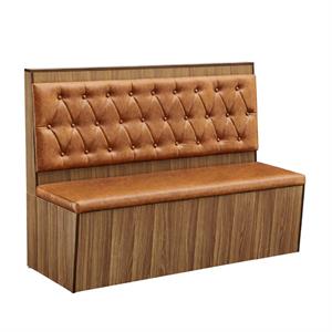 60"L x 42"H Single Diamond Tufted Orange Vinyl Booth with Walnut Melamine Base