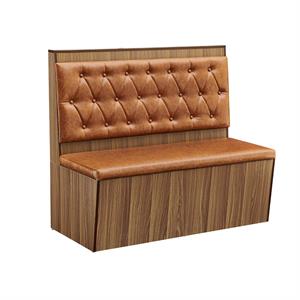 48"L x 42"H Single Diamond Tufted Orange Vinyl Booth with Walnut Melamine Base