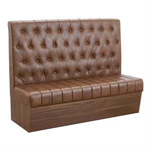 60"L x 46"H Single Booth with Melamine Frame, Button Tufted Vinyl Back, and Channel Tufted Seat in Brown