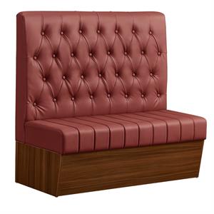 47"L x 46"H Single Booth with Melamine Frame, Button Tufted Vinyl Back, and Channel Tufted Seat in Burgundy