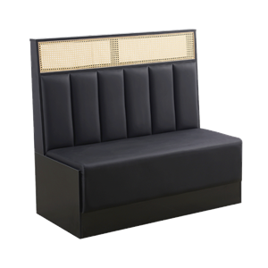 Melamine Frame, 6-Vertical-Channel Black Vinyl Single Booth w/ Natural Woven Rattan Head Roll