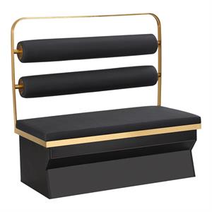 47"L x 46"H  Single Melamine Booth with Dual Cylindrical Black Upholstered Backrest,  Black Seat, and Gold Stainless Steel Frame