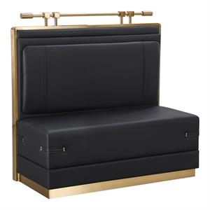 47"L x 46"H Melamine Single Booth with Black Upholstered Seat & Back, Gold Stainless Steel Frame and Top Bar Accent