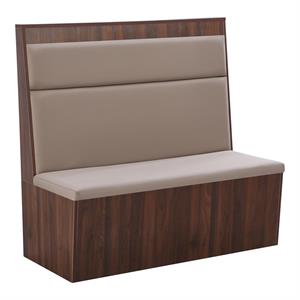 47"L x 46"H Single Melamine  Booth with Beige Padded Seat & Back and Walnut Veneer Base