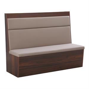 60"L x 46"H Single Melamine Booth with Beige Padded Seat & Back and Walnut Veneer Base