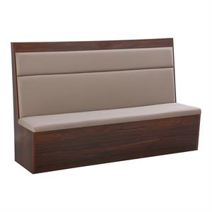 72"L x 46"H Single Melamine Booth with Beige Padded Seat & Back and Walnut Veneer Base