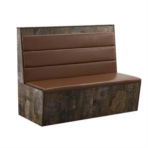 60"L x 46" H Melamine Single Booth with Brown Vinyl Seat and Horizontal Channel Back