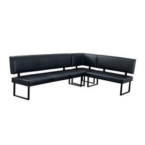 L-Shaped Black Metal Booth – 72", 47", and 20" Corner Configuration with Vinyl Padded Seat & Back