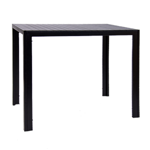 Indoor/ Outdoor Bar Height Black Steel Table with Black Imitation Teak Slat Top