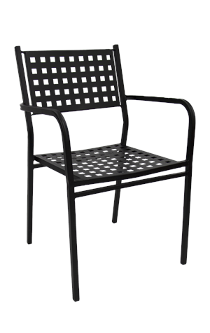 Metal Patio Stack Chair w/ Armrest, Black-4