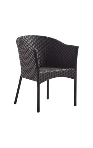 Outdoor Black Metal Armchair with Wicker Back and Seat