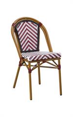 Outdoor Bamboo-style Metal Chair with Burgundy Chevron Seat & Back - Image 2