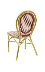 Bamboo-Inspired Metal Chair with Burgundy Check Poly Weave Seat & Back, Outdoor Use - Image 3