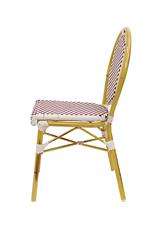 Bamboo-Inspired Metal Chair with Burgundy Check Poly Weave Seat & Back, Outdoor Use - Image 4