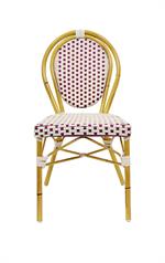 Bamboo-Inspired Metal Chair with Burgundy Check Poly Weave Seat & Back, Outdoor Use - Image 5