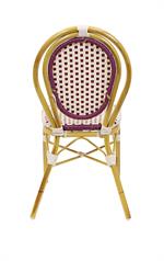 Bamboo-Inspired Metal Chair with Burgundy Check Poly Weave Seat & Back, Outdoor Use - Image 6