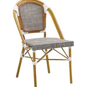 Bamboo Style Metal Chair with Neutral-Toned Poly Woven Seat & Back, Outdoor Use