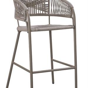 Indoor/Outdoor Metal Armed Barstool with Taupe Terylene Fabric Seat and Back