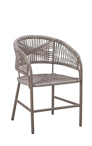 Indoor/Outdoor Metal Armchair with Taupe Terylene Fabric Seat and Back