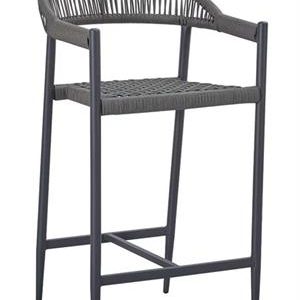 Patio Armed Barstool with Dark Gray Metal Frame and Terylene Woven Seat & Back