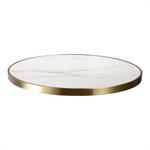 1 1/8" Marble White Sintered Stone Table Top with Gold Stainless Steel Edge, Indoor/Outdoor Use - Image 3