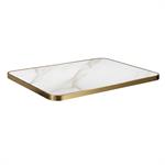 1 1/8" Marble White Sintered Stone Table Top with Gold Stainless Steel Edge, Indoor/Outdoor Use - Image 2