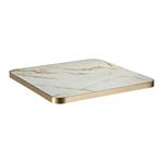 1 1/8" Gold Veining Marble White Sintered Stone Table Top with Gold Aluminum Edge, Indoor/Outdoor Use - Image 2