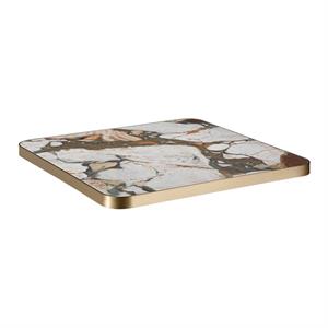 1 1/8"  Bold Multicolor Veining  Sintered Stone Table Top with Bronze Aluminum Alloy Edge, Indoor/Outdoor Use