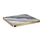1 1/8" Soft Grey and Charcoal Veining Sintered Stone Table Top with Gold Stainless Steel Edge, Indoor/Outdoor Use - Image 2