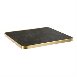 1 1/8"  Subtle Cloudy Texture Black Sintered Stone Table Top with  Gold Stainless Steel Edge, Indoor/Outdoor Use